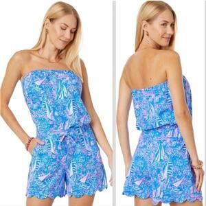 Lilly Pulitzer Blue and Pink Patterned Shorts Jace Jumpsuit XL Romper